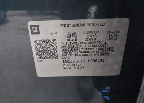 2020 Chevrolet Malibu Fwd Lt из США, поврежденный, VIN 1G1ZD5ST3LF098404